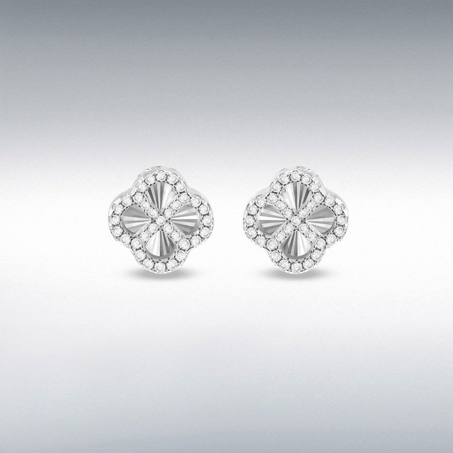 Sterling Silver Rainbow Clover and White CZ Stud Earrings