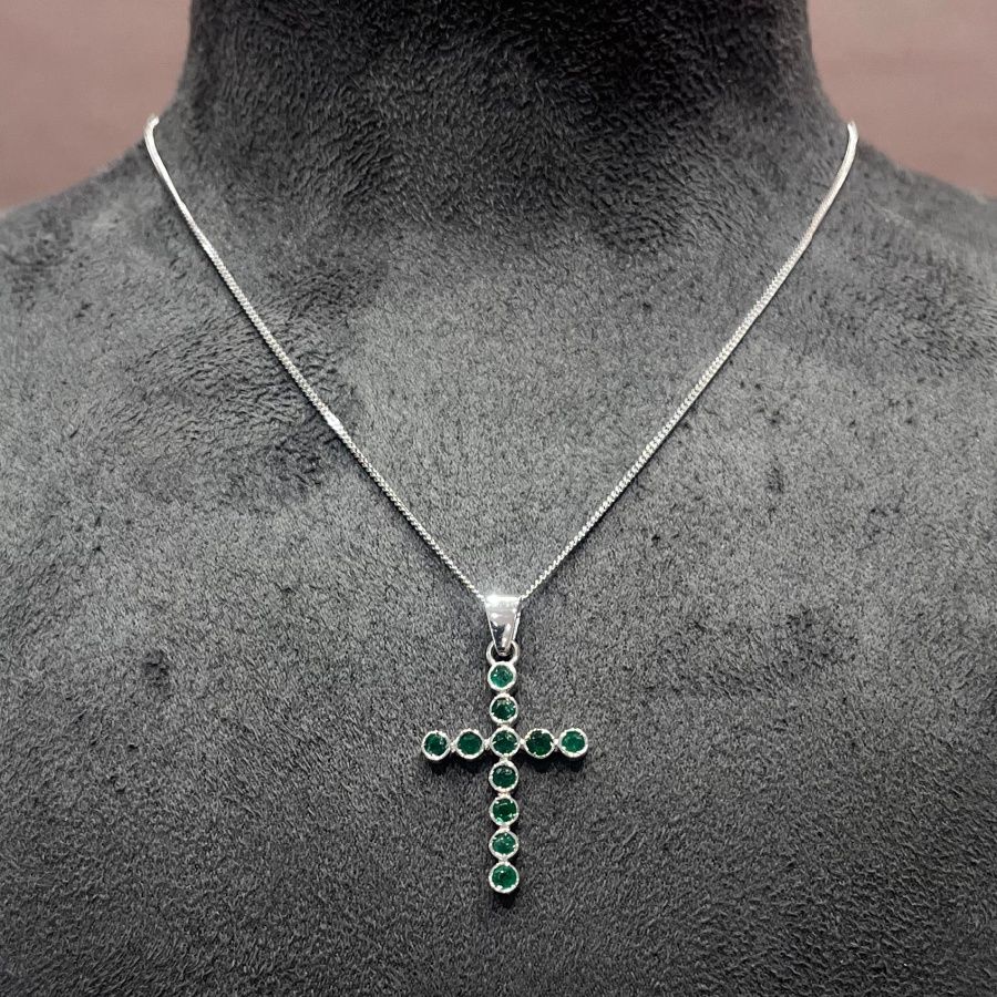 Pre-Owned 18ct White Gold 0.33ct Emerald Cross Pendant