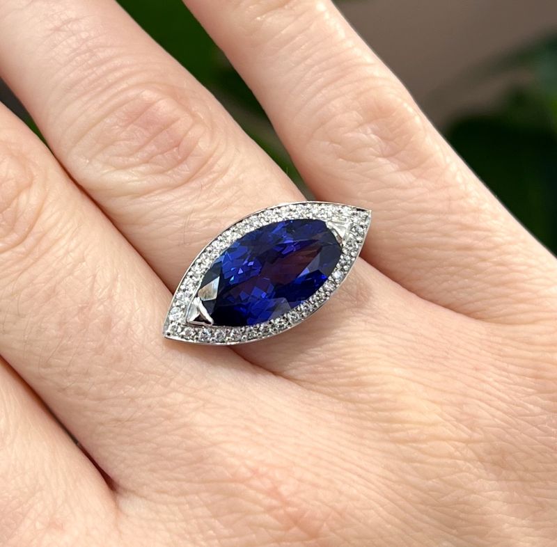 Pre-Owned 18ct White Gold 6.08ct Tanzanite &amp; 0.50ct Diamond Fancy Marquise Ring