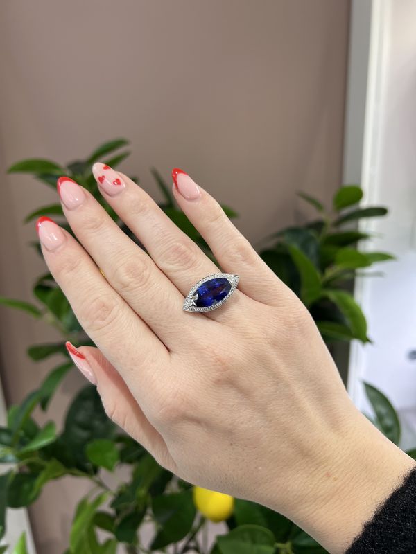 Pre-Owned 18ct White Gold 6.08ct Tanzanite &amp; 0.50ct Diamond Fancy Marquise Ring