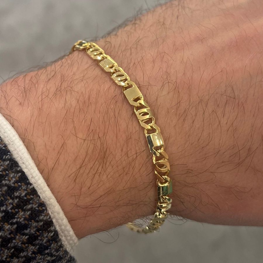 Pre-Owned 9ct Yellow Gold 8 3/4” Tiger Eye Gents Bracelet 12.3g