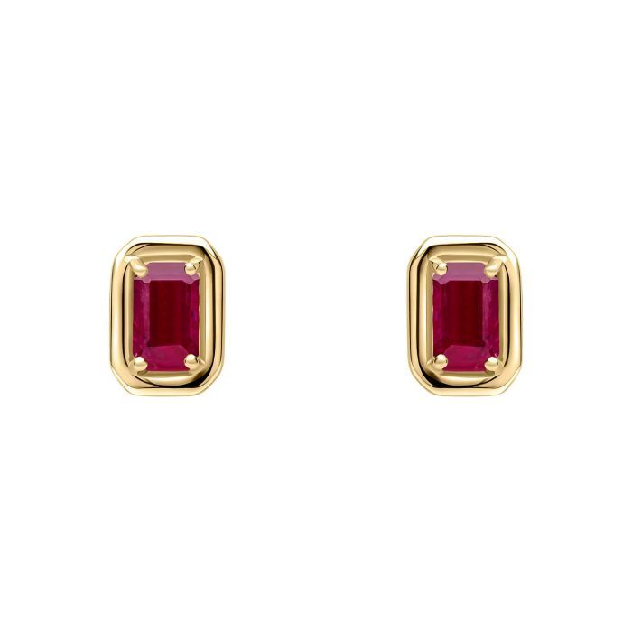 9ct Yellow Gold Chunky Border Precious Stone Stud Earrings