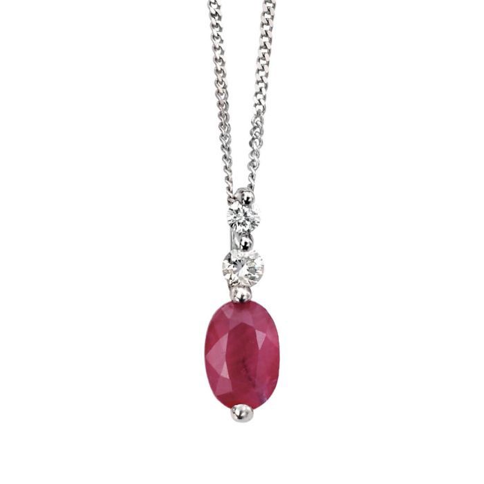 9ct White Gold Ruby and Diamond Drop Pendant
