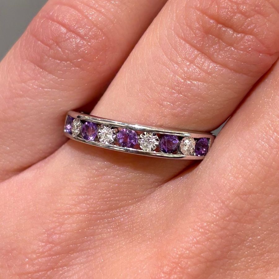 Pre-Owned Amethyst &amp; 0.06ct Diamond 1/2 Eternity Ring