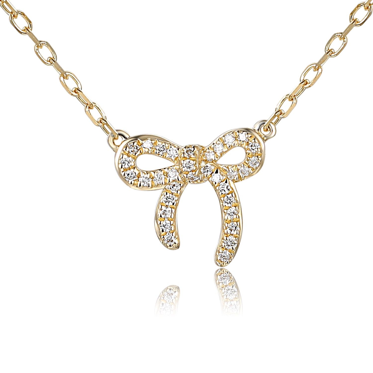 9ct Yellow Gold Diamond Bow Necklace