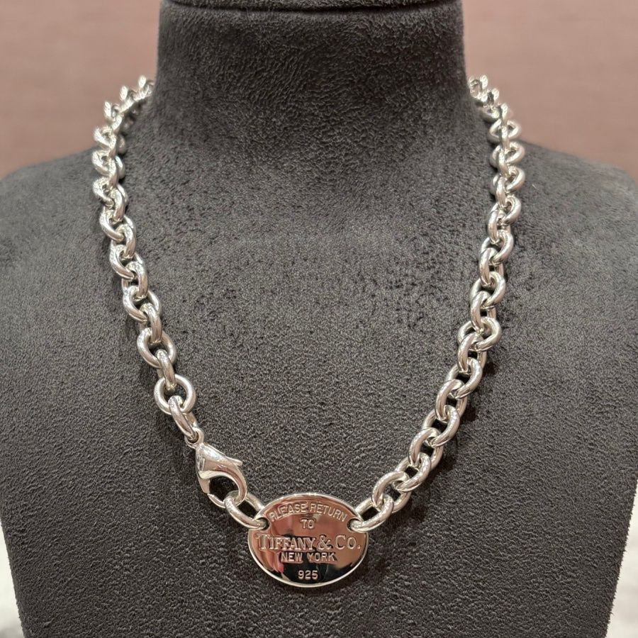 Pre-Owned Tiffany &amp; Co Silver Oval Tag Choker