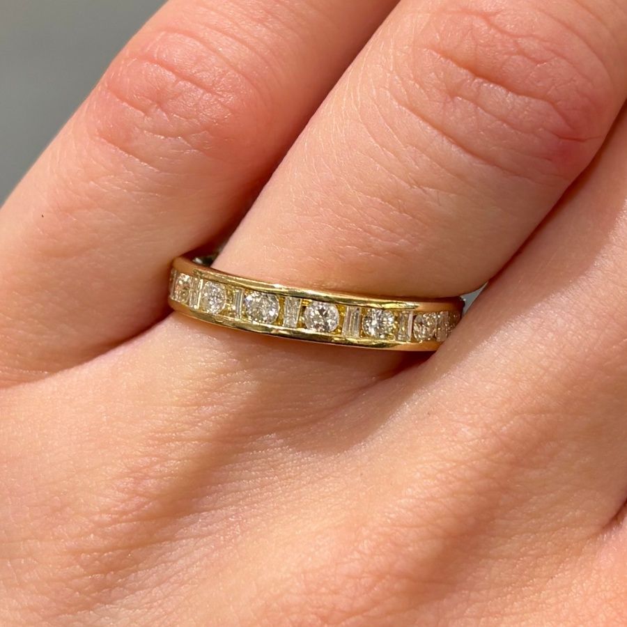 Pre-Owned 18ct Yellow Gold 1ct Round Brilliant &amp; Baguette Cut Diamond Full Eternity Ring