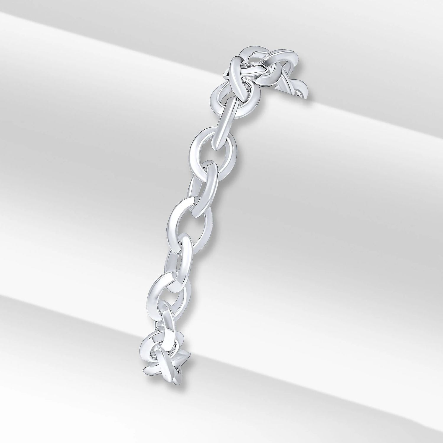 Sterling Silver Handmade Oval Bevelled Link Bracelet