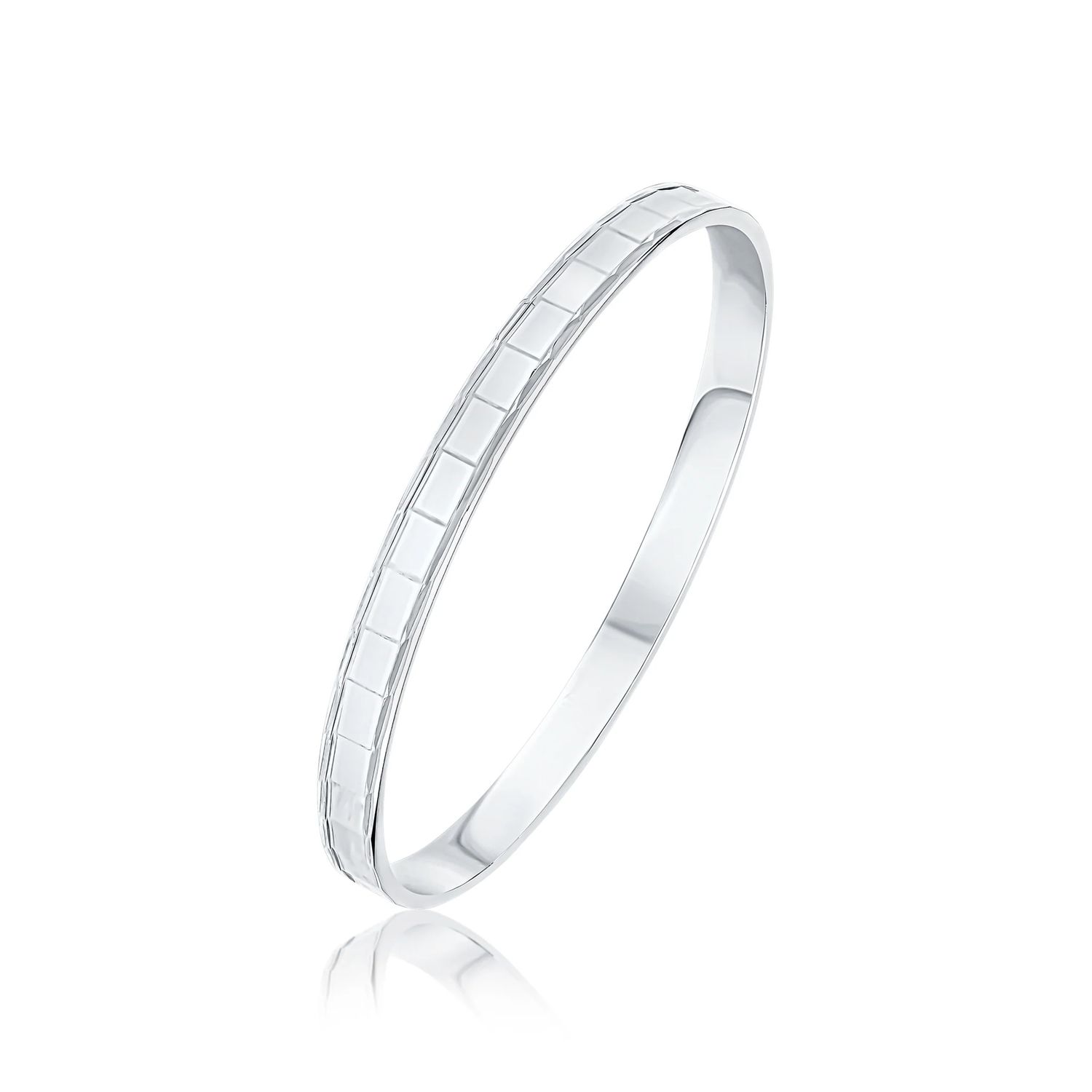 Sterling Silver ‘Disco Ball’ Square Mirror Pattern Bangle