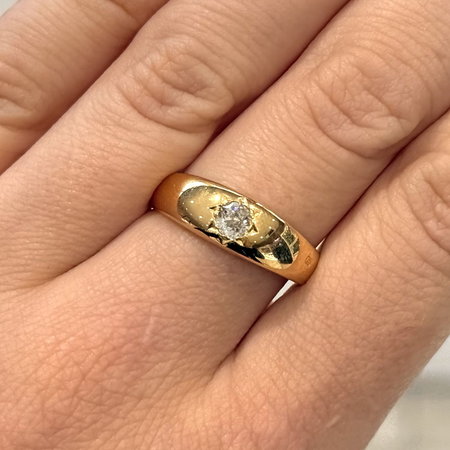 Pre-Owned 18ct Yellow Gold Edwardian 0.25ct Old Mine Cut Diamond Gypsy Ring Circa 1894
