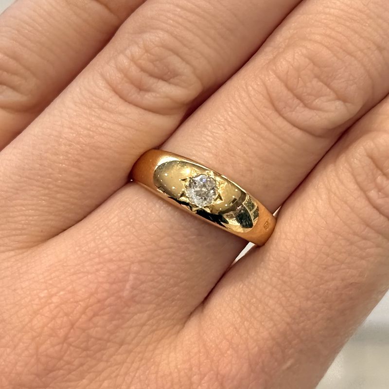 Pre-Owned 18ct Yellow Gold Edwardian 0.25ct Old Mine Cut Diamond Gypsy Ring Circa 1894