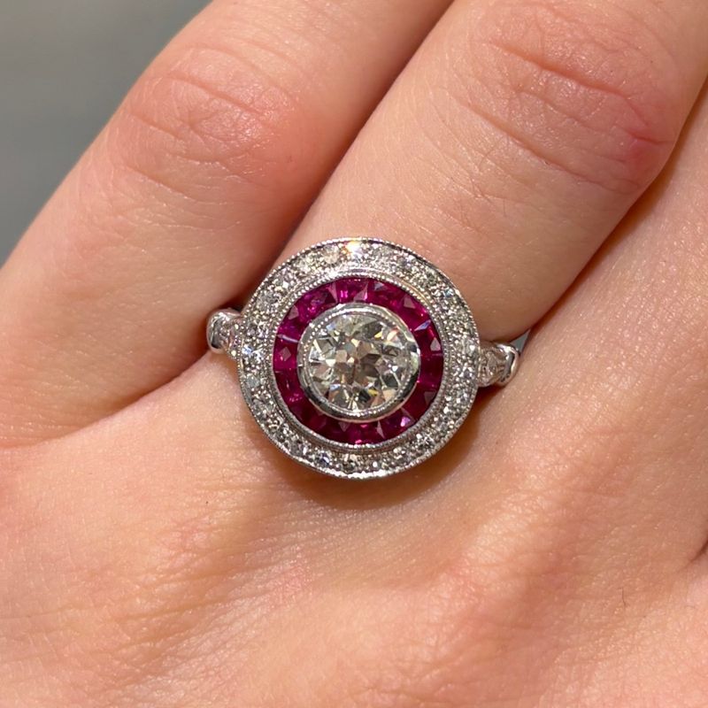 Pre-Owned 1.01ct Diamond &amp; 0.56ct Calibre Cut Ruby Target Ring