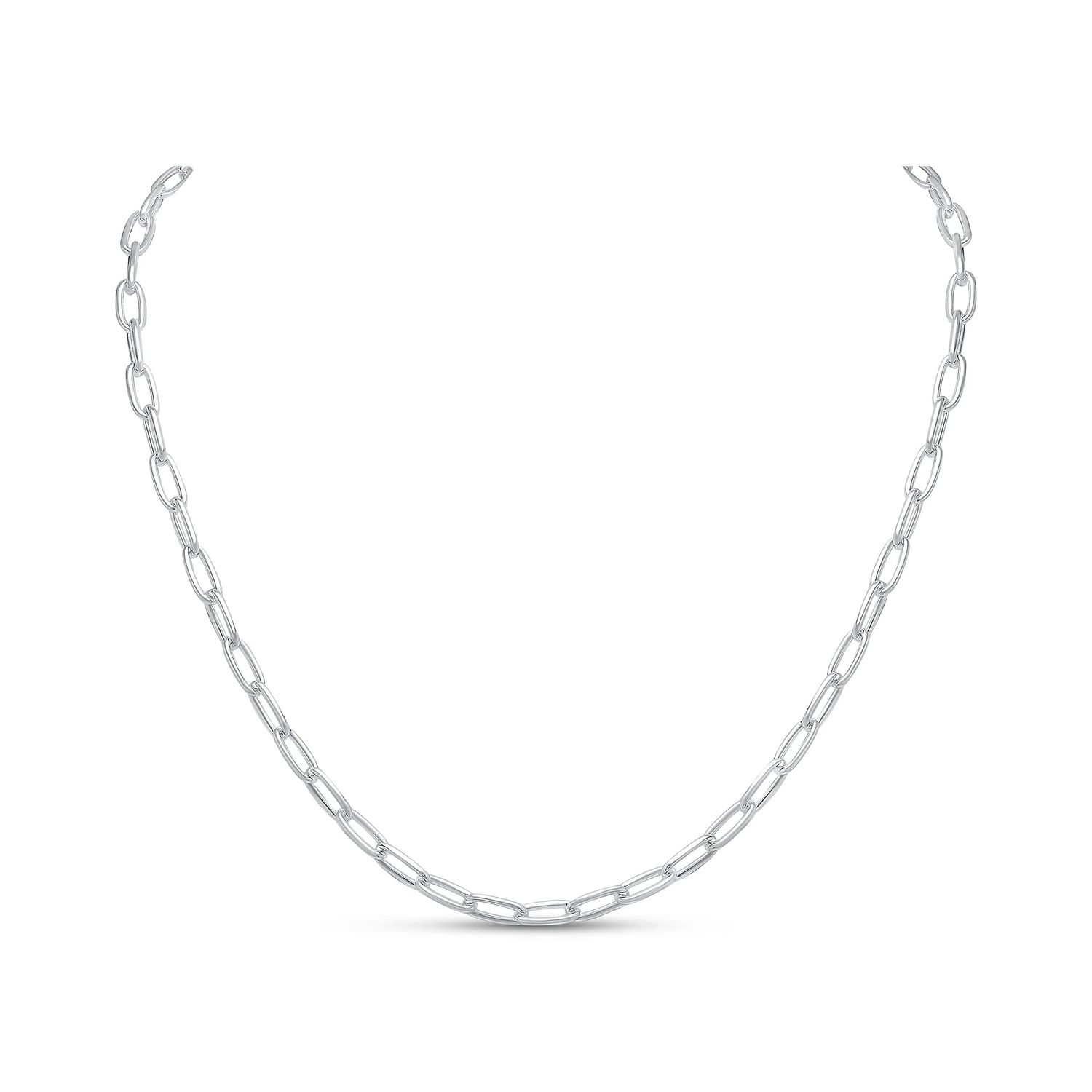 Sterling Silver Paperclip Chain Necklace with T-Bar Clasp