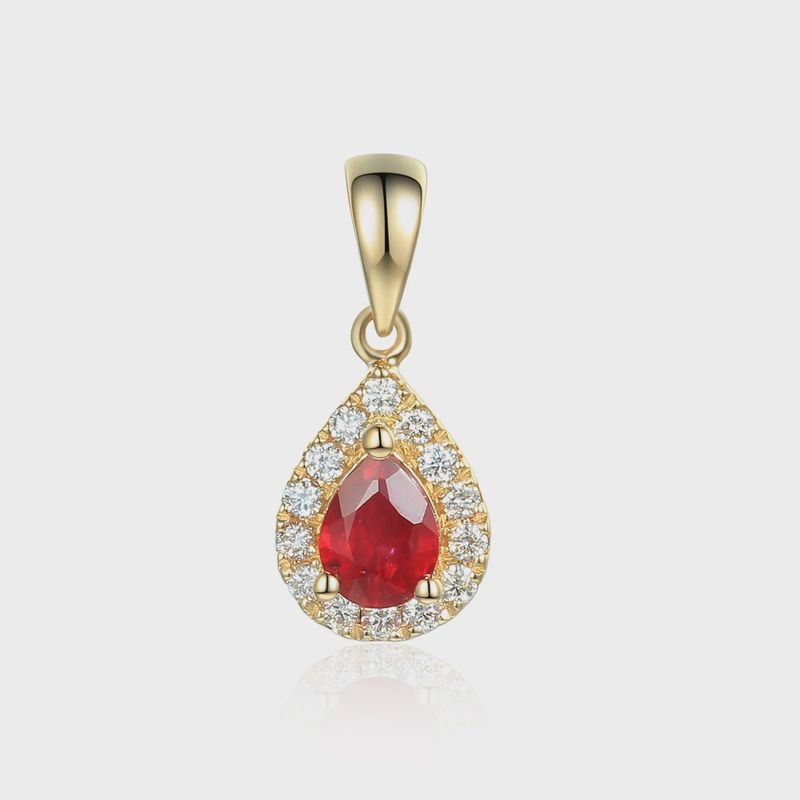 July Birthstone Pear Shape Ruby and Diamond Cluster Pendant July Birthstone Pear Shape Ruby and Diamond Cluster Pendant