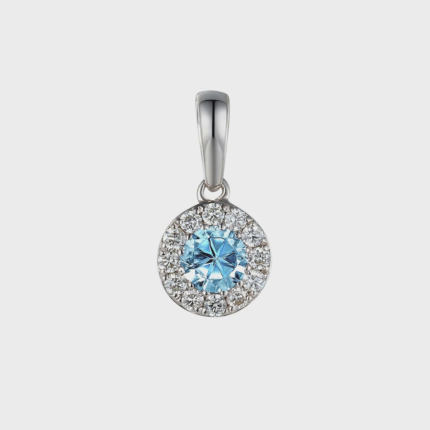 March Birthstone Round Aqua and Diamond Cluster Pendant