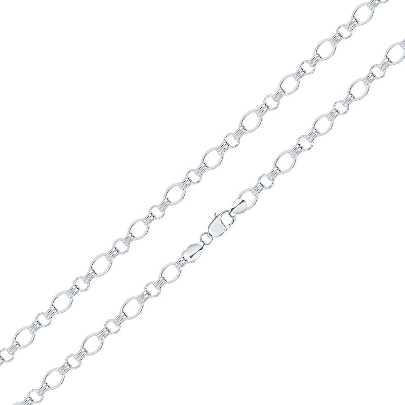 Sterling Silver Handmade Double Oval &amp; Round Textured Link Bracelet