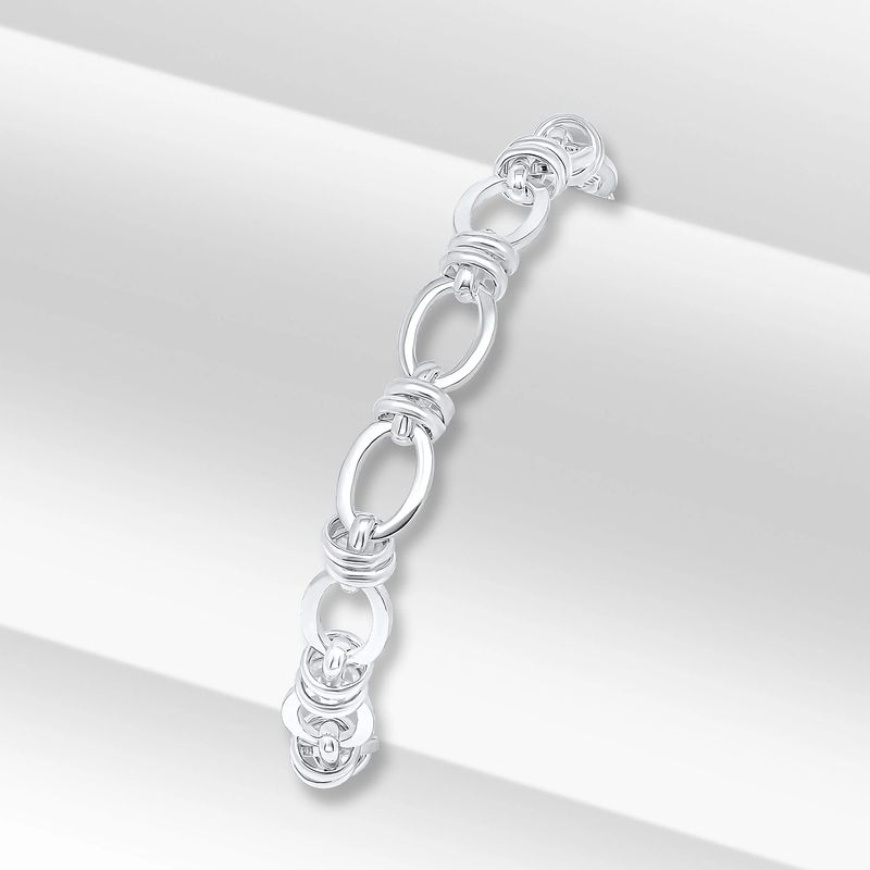 Sterling Silver Handmade Square Oval Link Bracelet