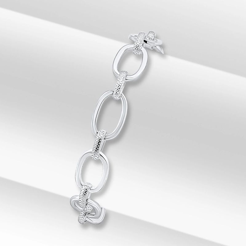 Sterling Silver Handmade Textured Oval Belcher Bracelet