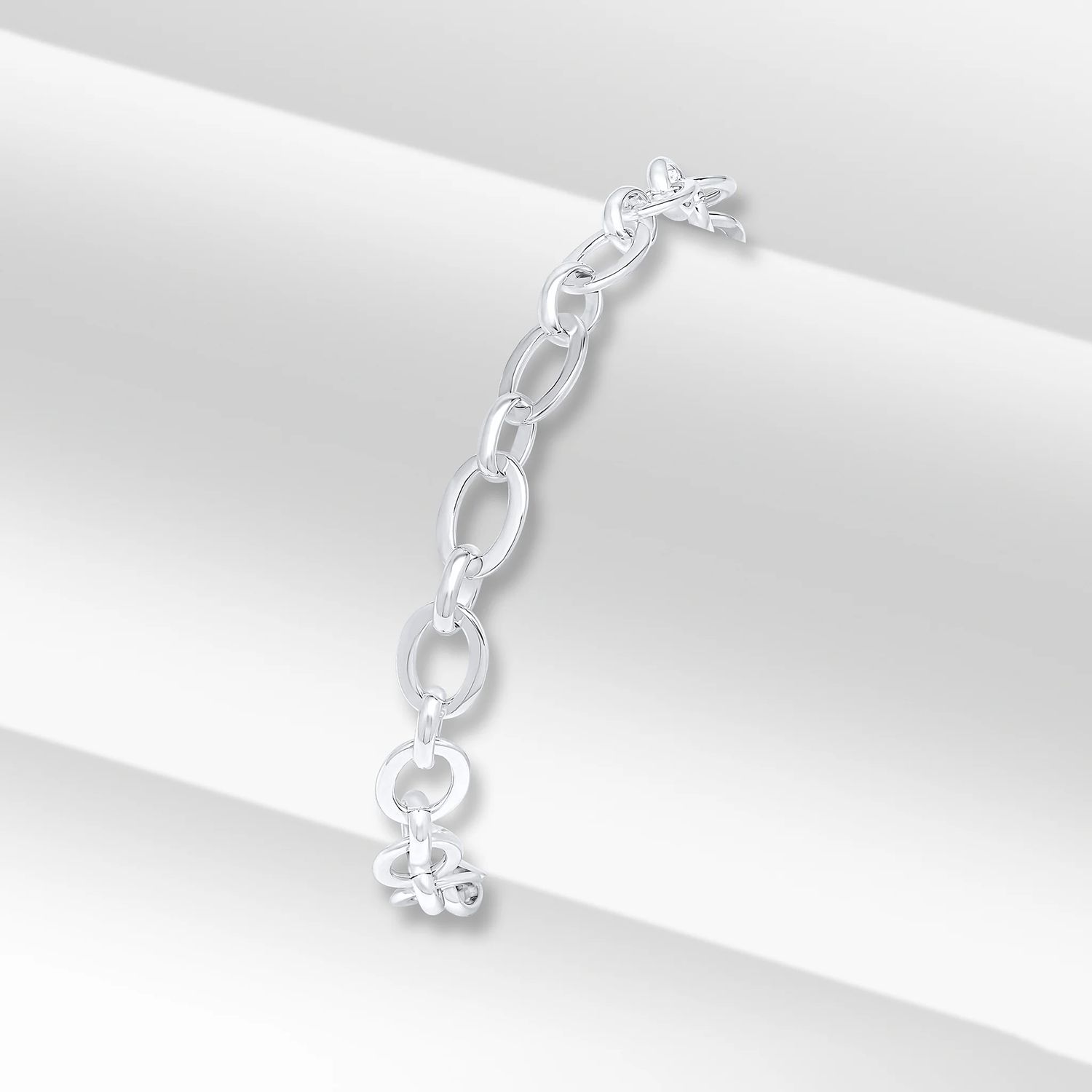 Sterling Silver Handmade Flat Oval Link Bracelet
