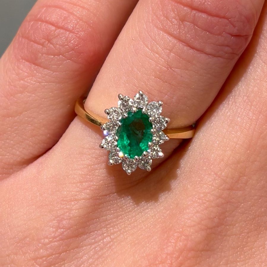 Pre-Owned 18ct Yellow Gold 0.50ct Emerald &amp; 0.30ct Diamond Ring