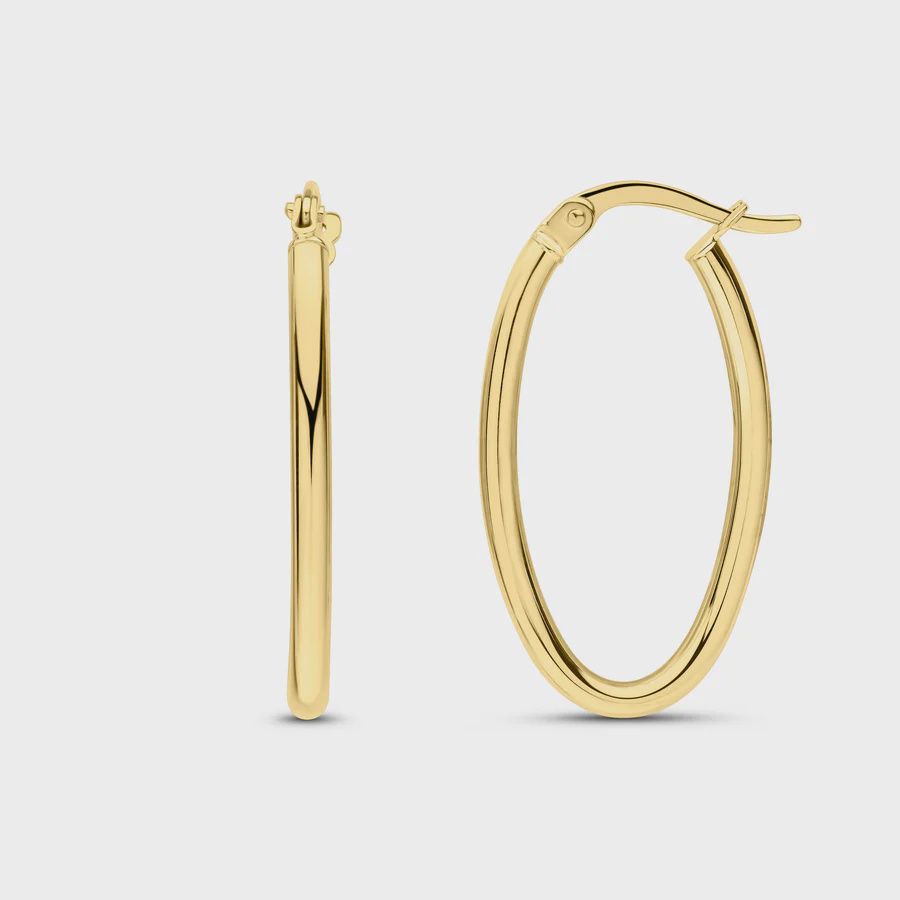 9ct Yellow Gold Polished Tube Oval Hoop Earrings 2mmx23mm