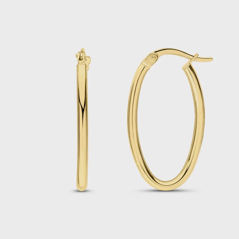 9ct Yellow Gold Polished Tube Oval Hoop Earrings 2mmx23mm