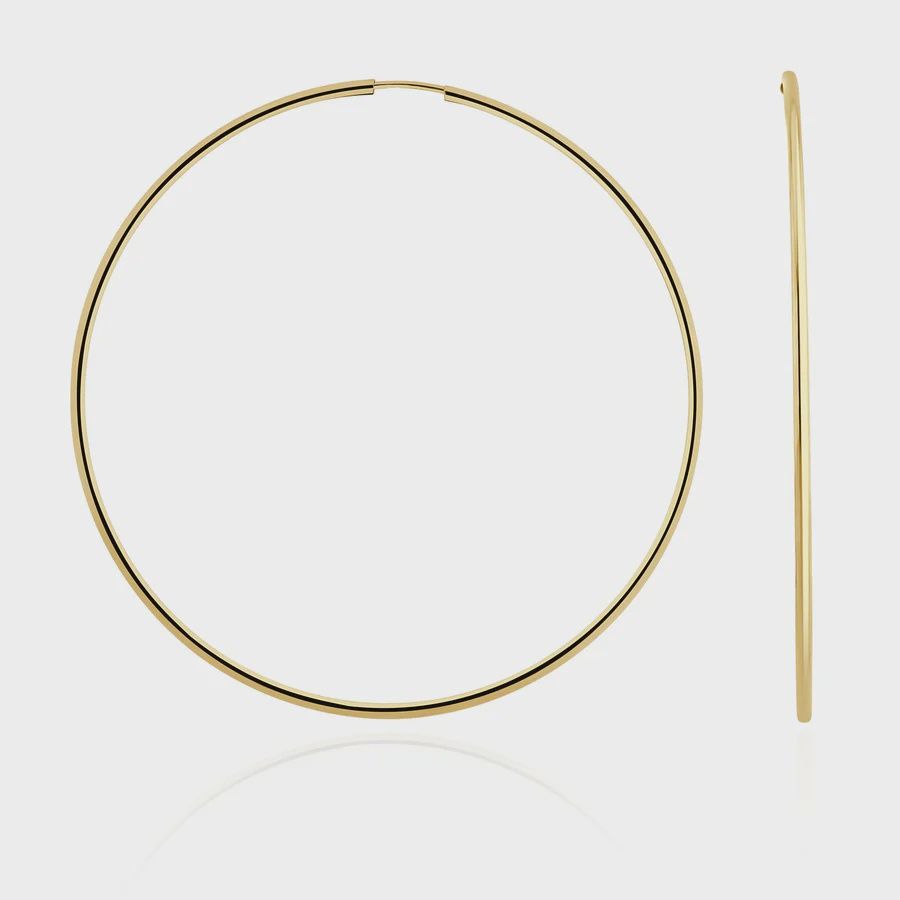 9ct Yellow Gold Thin Sleeper Hoop Earrings 63mm