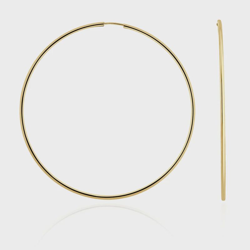 9ct Yellow Gold Thin Sleeper Hoop Earrings 63mm