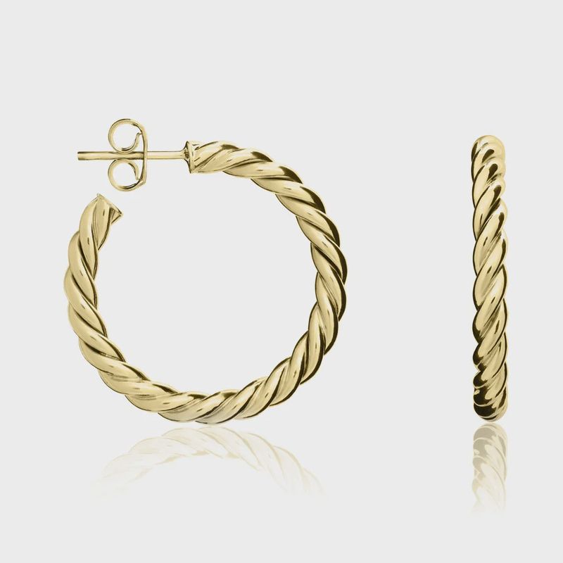 9ct Yellow Gold Twist Peg &amp; Scroll Hoop Earrings 26x3mm