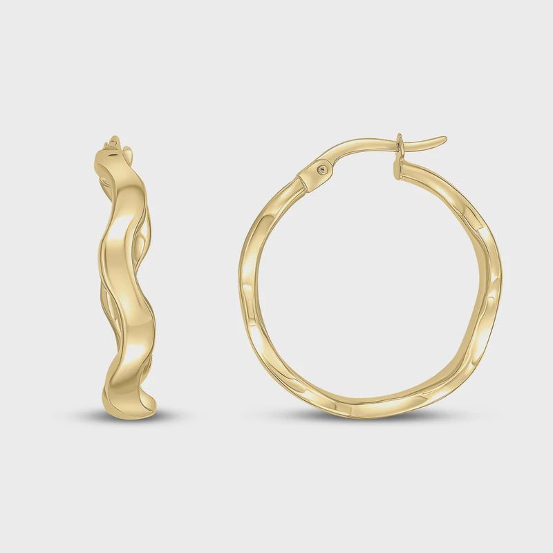 9ct Yellow Gold Round Wavy Hoop Earrings 23mm