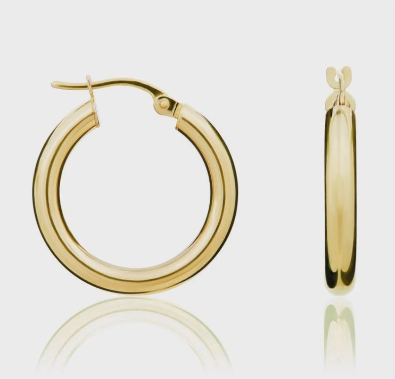 9ct Yellow Gold Round Polished Hoop Earrings 21x3mm
