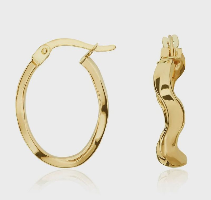 9ct Yellow Gold Polished Wavy Oval Hoop Earrings 21x15.5mm