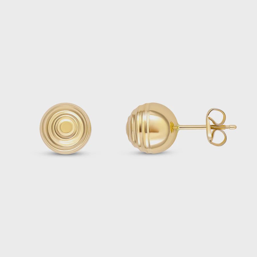 9ct Yellow Gold Striped/Polished Ball Stud Earrings 8mm