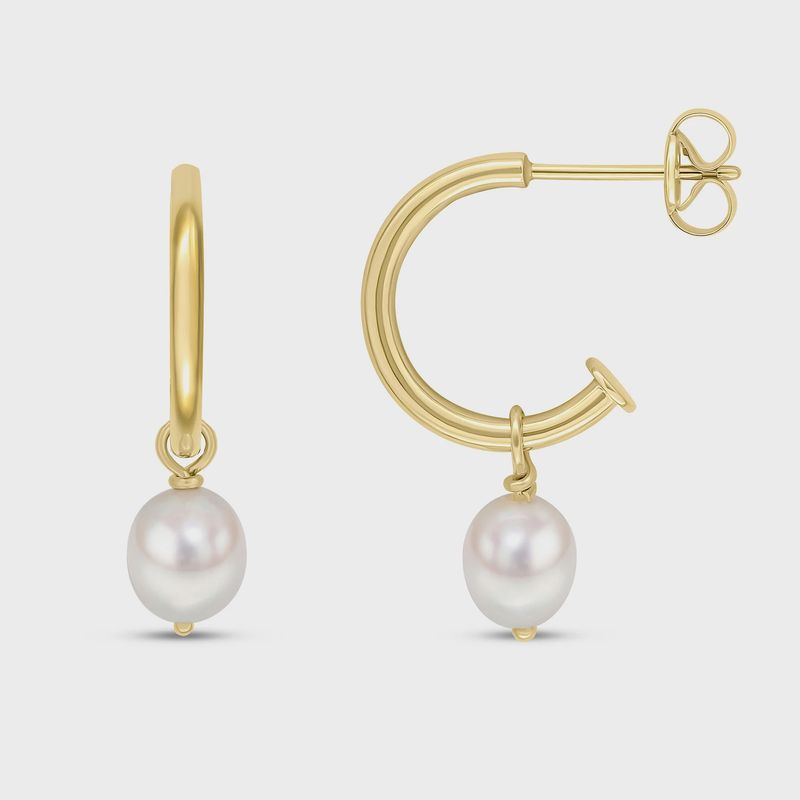 9ct Yellow Gold Polished Half Hoop Earrings with Detachable Pearl Drop