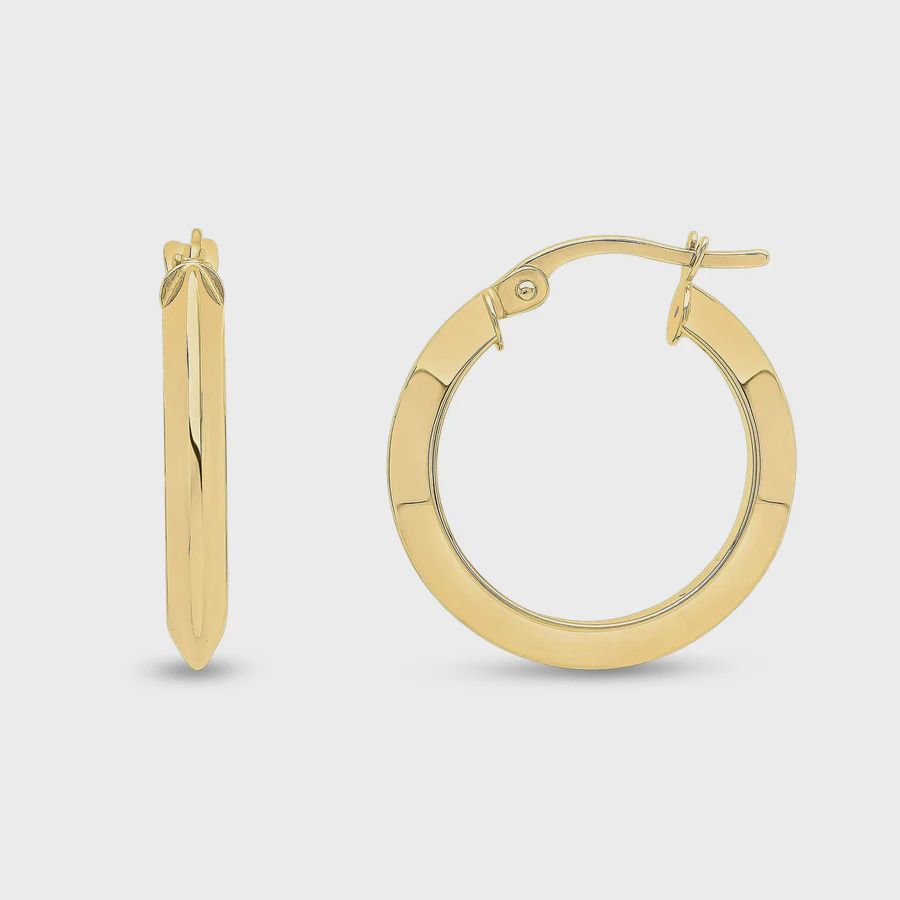 9ct Yellow Gold Knife Edge Hoop Earrings 20mm