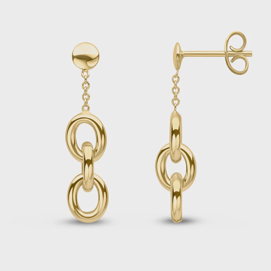 9ct Yellow Gold Oval Links &amp; Chain Drop Earrings 28mm
