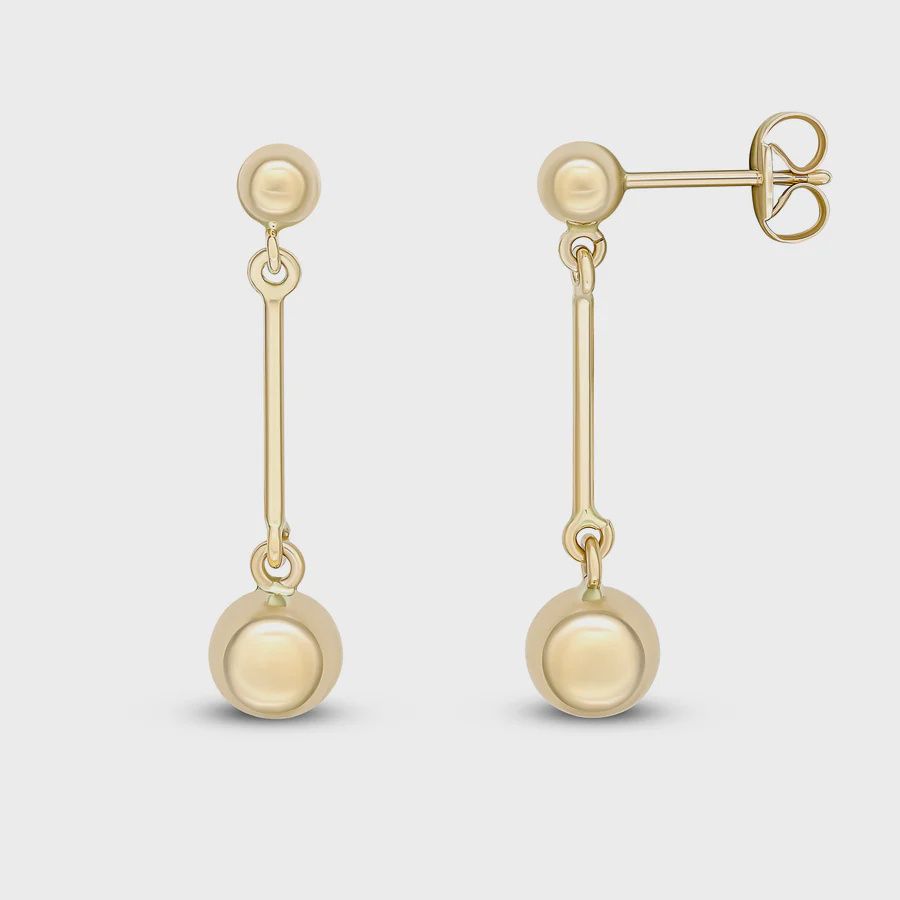 9ct Yellow Gold 4mm and 6mm Polished Ball &amp; Bar Drop Earrings