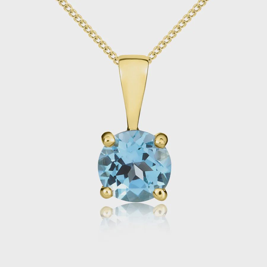 9ct Yellow Gold Round Swiss Blue Topaz Claw Pendant 5mm