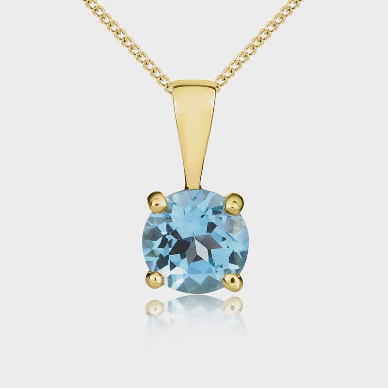 9ct Yellow Gold Round Swiss Blue Topaz Claw Pendant 5mm