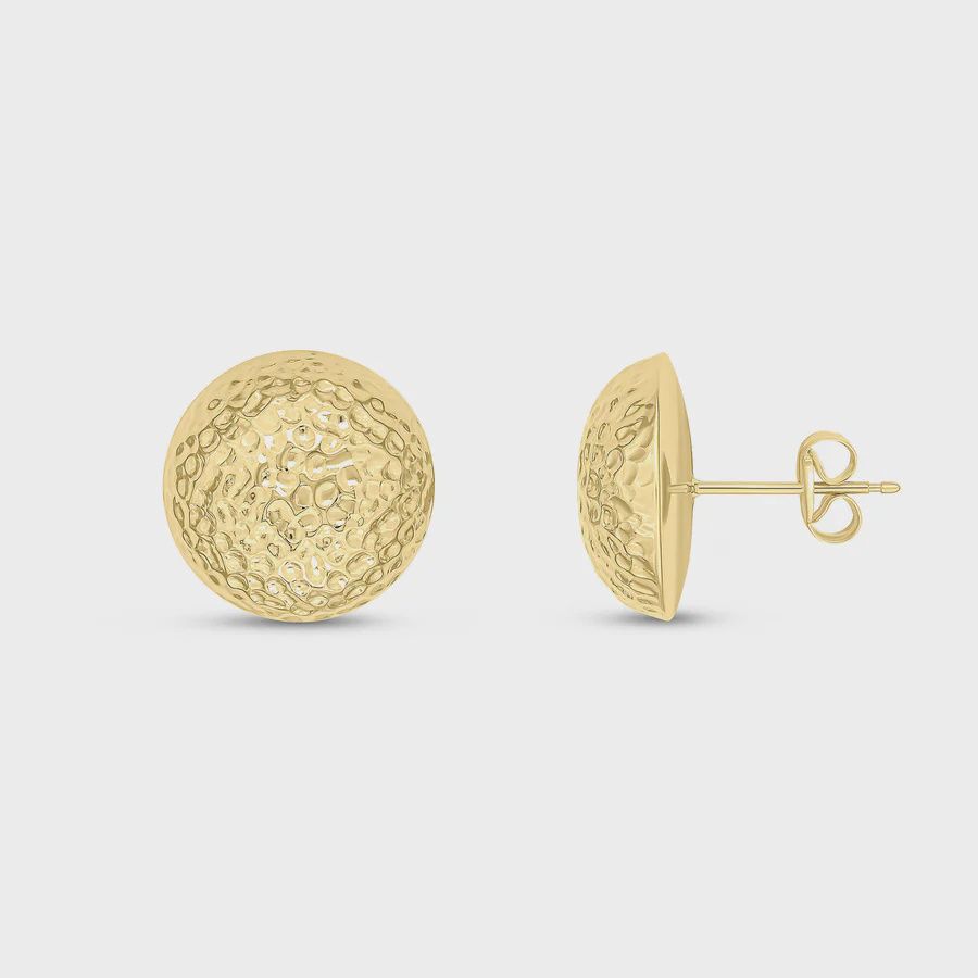 9ct Yellow Gold Hammered Half Dome Stud Earrings 14mm