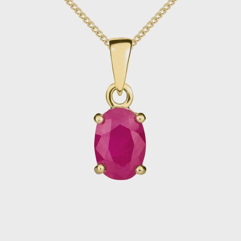 9ct Yellow Gold Oval Ruby Claw Pendant 7x5mm