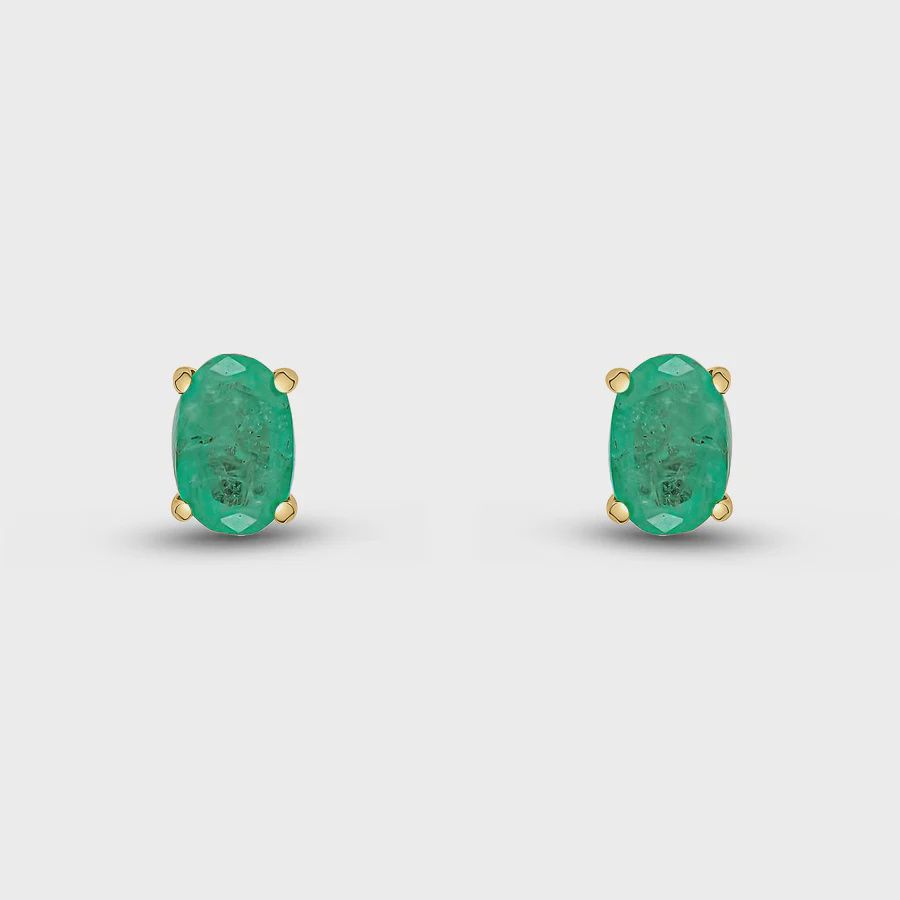 9ct Yellow Gold Oval Emerald Stud Earrings 6x4mm
