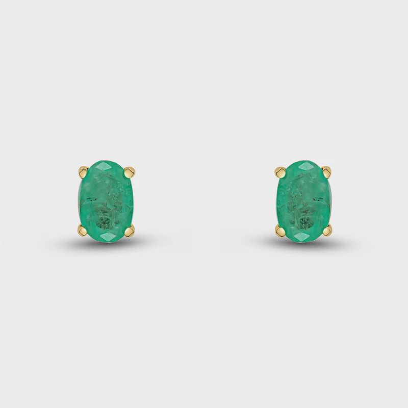 9ct Yellow Gold Oval Emerald Stud Earrings 6x4mm