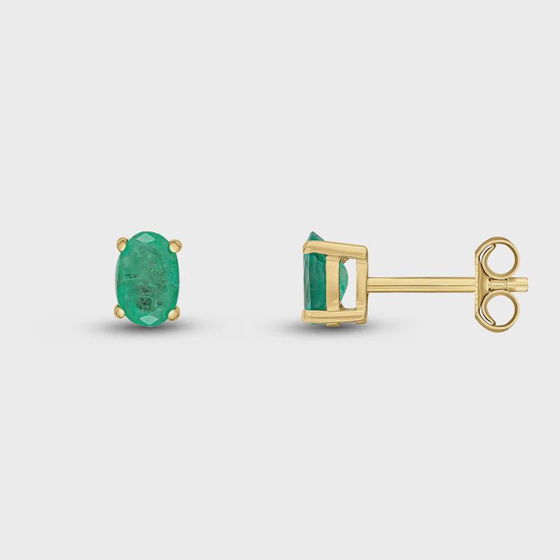 9ct Yellow Gold Oval Emerald Stud Earrings 6x4mm