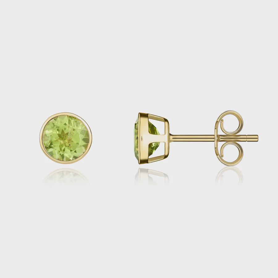 9ct Yellow Gold Round Peridot Rubover Stud Earrings 5mm