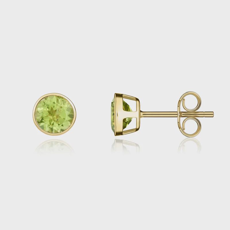 9ct Yellow Gold Round Peridot Rubover Stud Earrings 5mm