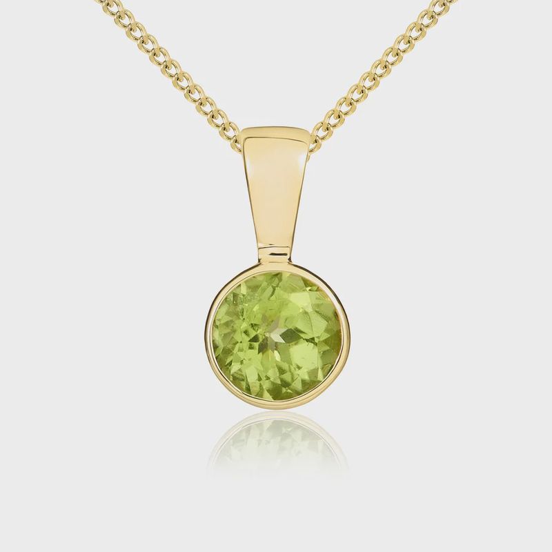 9ct Yellow Gold Round Peridot Rubover Pendant 5mm