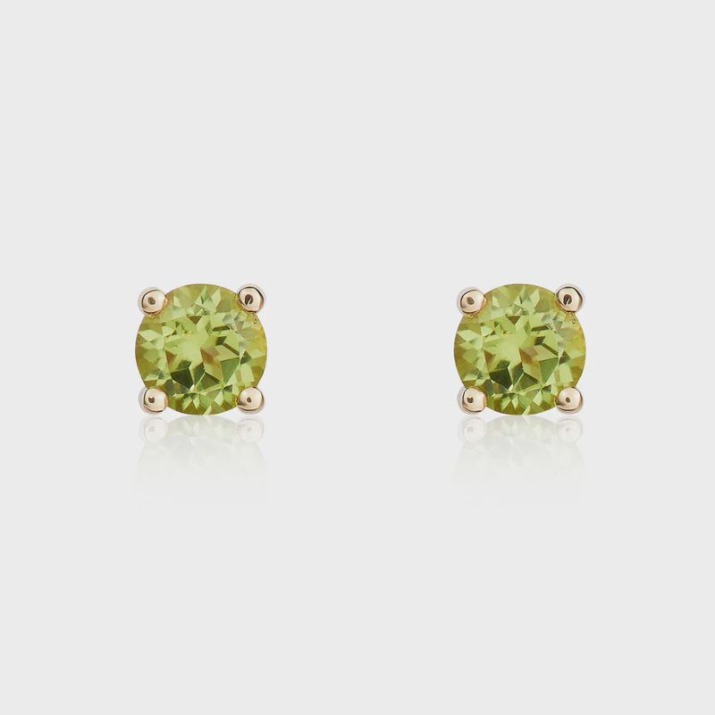 9ct Yellow Gold Round Peridot Claw Stud Earrings 4mm
