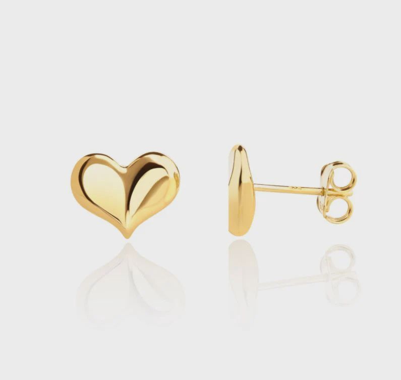 9ct Yellow Gold 3D Polished Curve Heart Stud Earrings 9x10mm