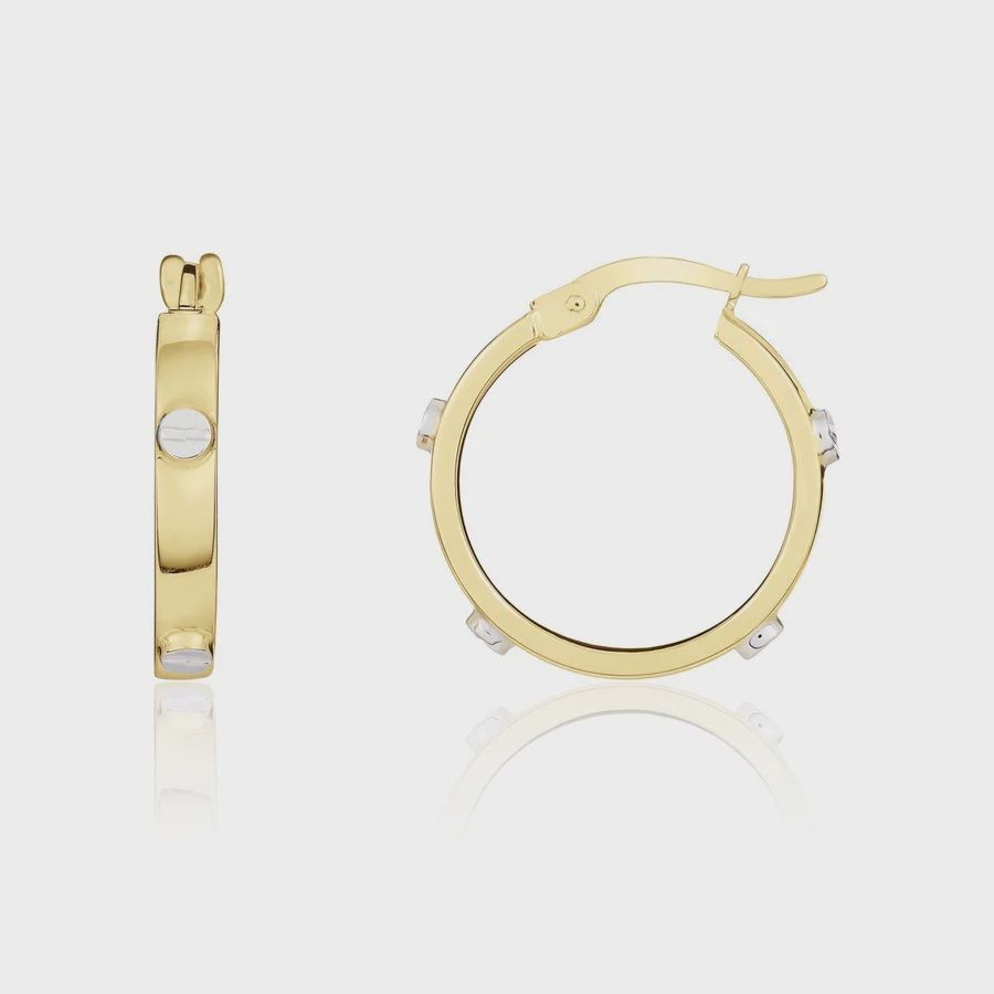 9ct Two Tone White &amp; Yellow Gold Hoop Earrings with Screws 19x3mm